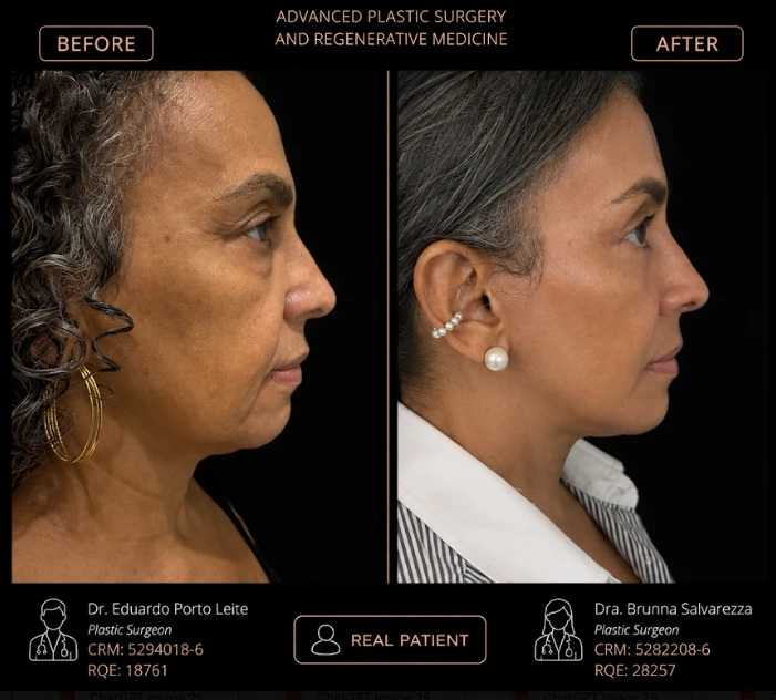 Caso 1 de lifting facial: antes e depois