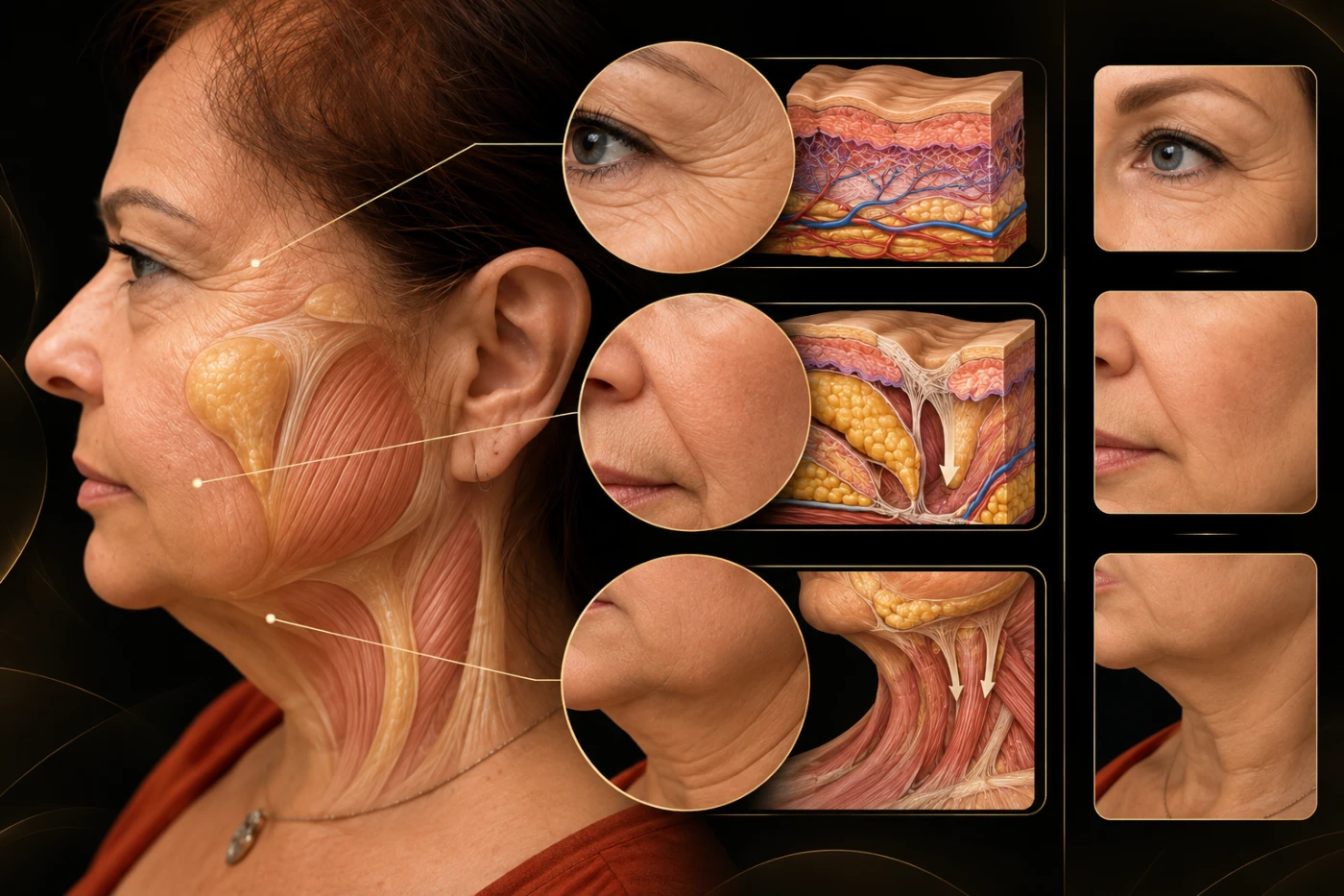 Perfil facial com destaque para as estruturas tratadas no lifting